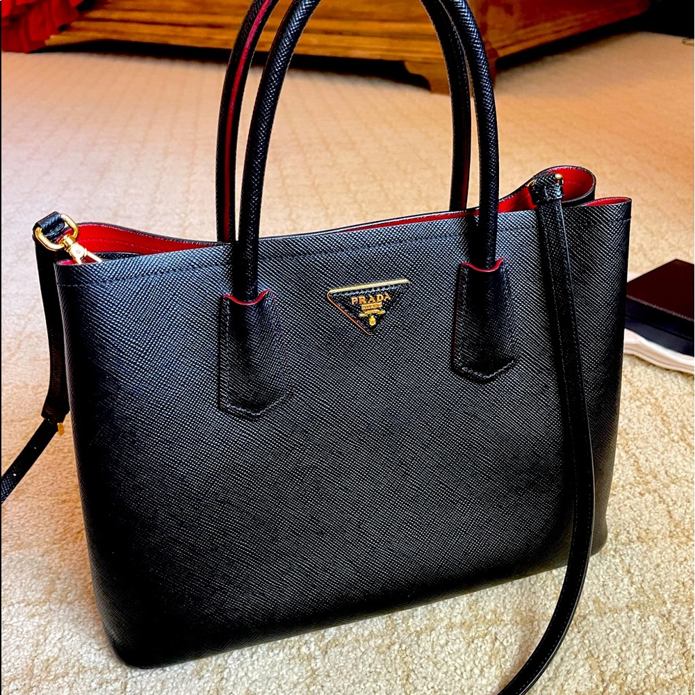 Prada Black Red Double Saffiano Leather